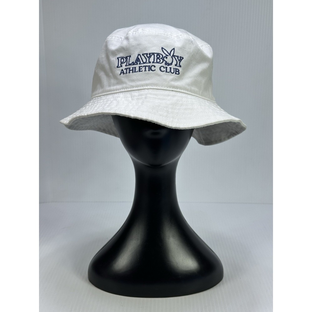 PLAYBOY ATHLETIC CLUB BUNNY Embroidered Logo White Cotton‎ Canvas Bucket Hat